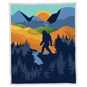 Bigfoot Scene Sherpa Blanket 50"x60" camping throw couch kids adults cuddle